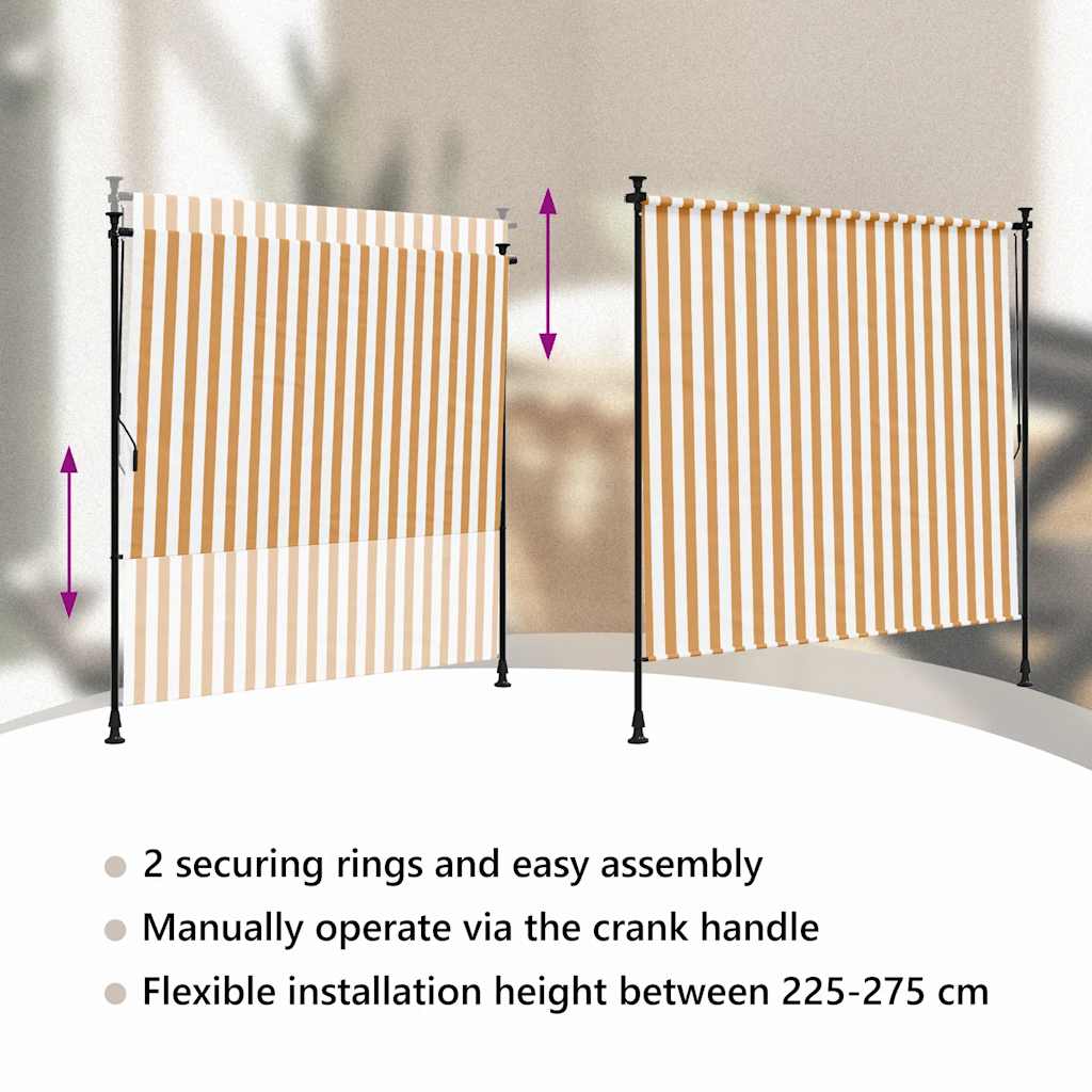 vidaXL Store extérieur orange et blanc 150x270 cm Tissu et acier