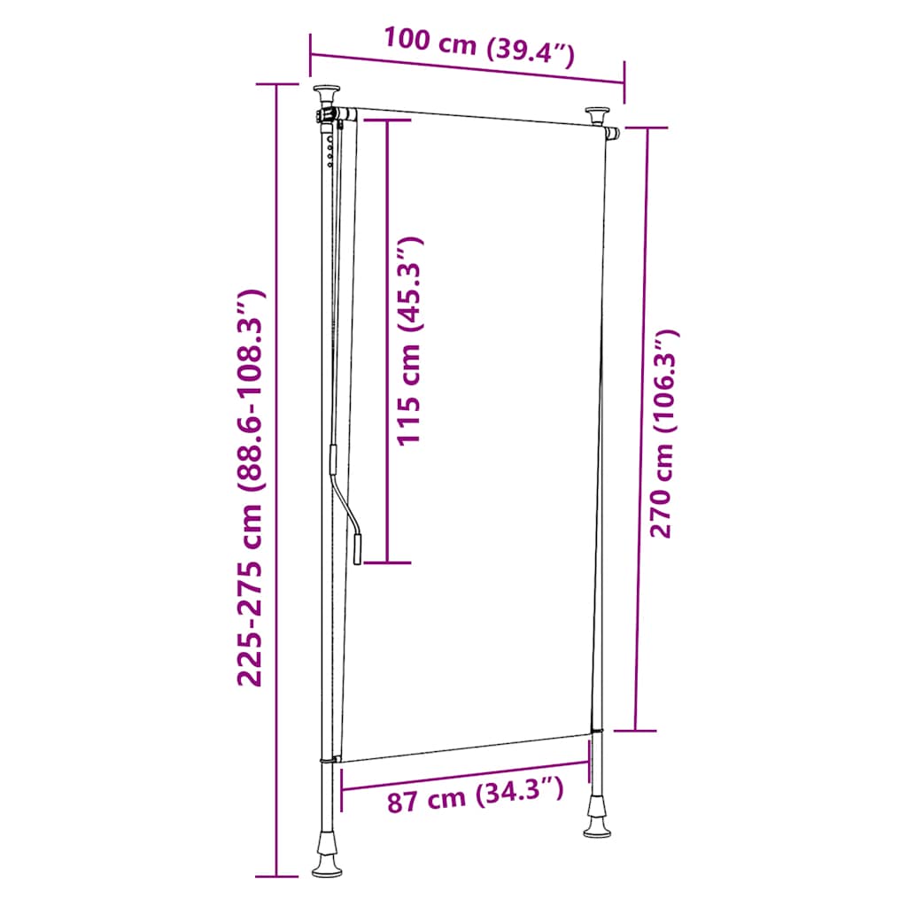 vidaXL Außenrollo Gelb und Weiß 100x270 cm Stoff und Stahl