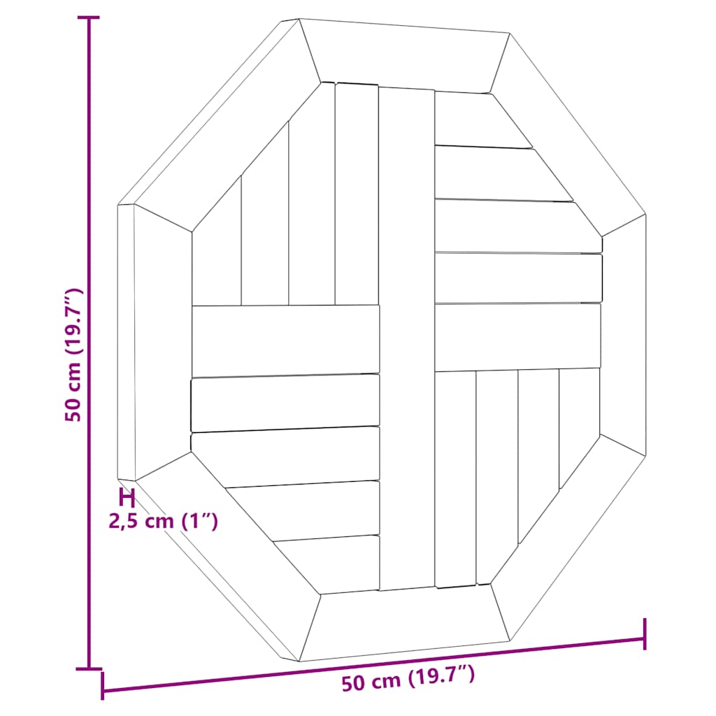 vidaXL Tischplatte 50x50x2,5 cm Achteckig Massivholz Teak
