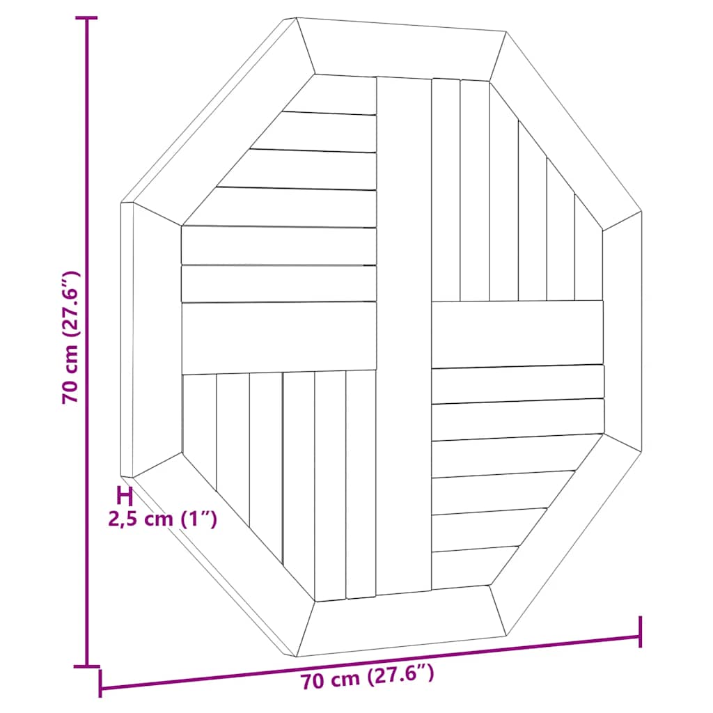 vidaXL Tischplatte 70x70x2,5 cm Achteckig Massivholz Teak