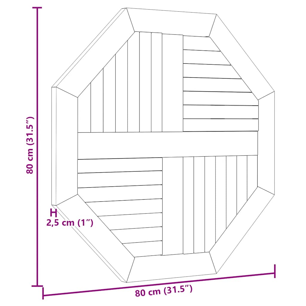 vidaXL Tischplatte 80x80x2,5 cm Achteckig Massivholz Teak