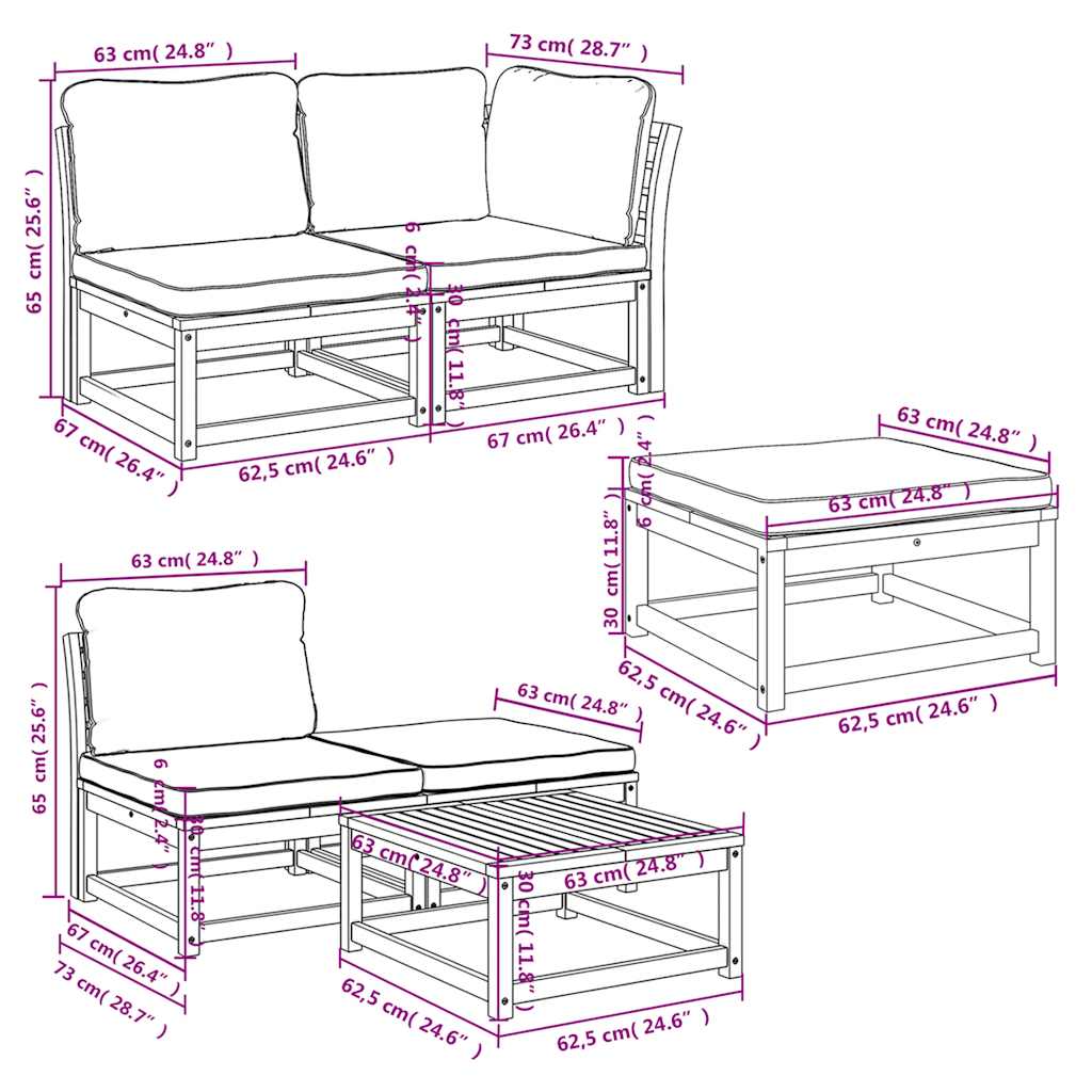 vidaXL 6-tlg. Garten-Lounge-Set mit Kissen Massivholz Akazie