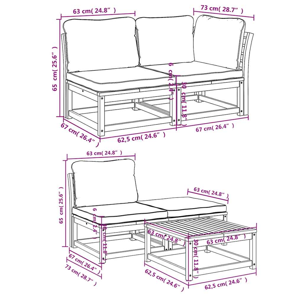 vidaXL Salon de jardin 5 pcs avec coussins Bois d'acacia massif