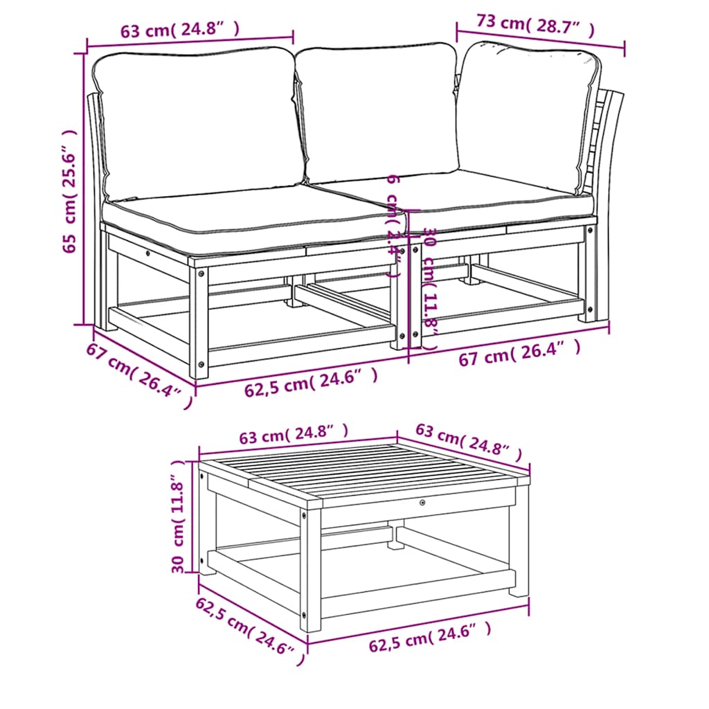 vidaXL 9-tlg. Garten-Lounge-Set mit Kissen Massivholz Akazie