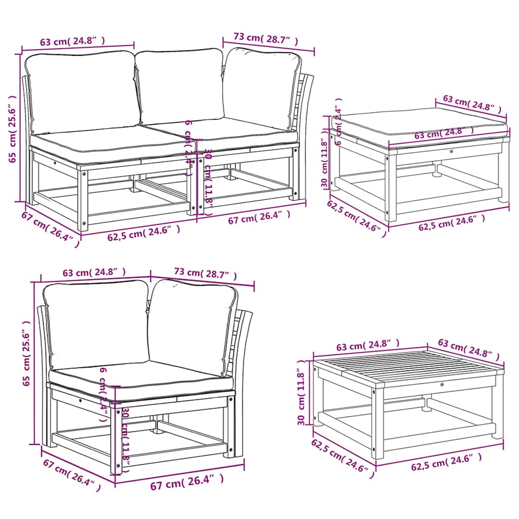 vidaXL 10-tlg. Garten-Lounge-Set mit Kissen Massivholz Akazie