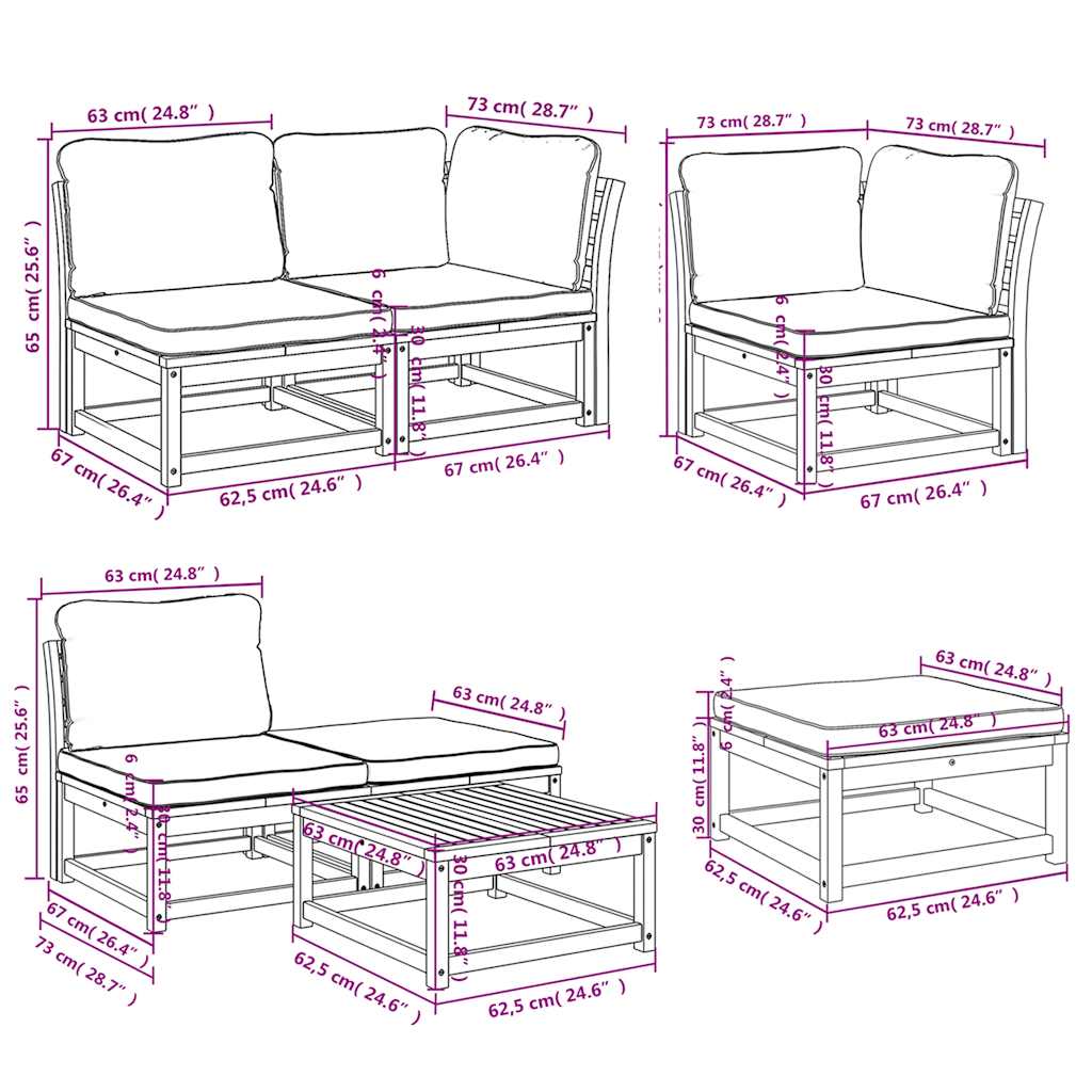 vidaXL 7-tlg. Garten-Lounge-Set mit Kissen Massivholz Akazie