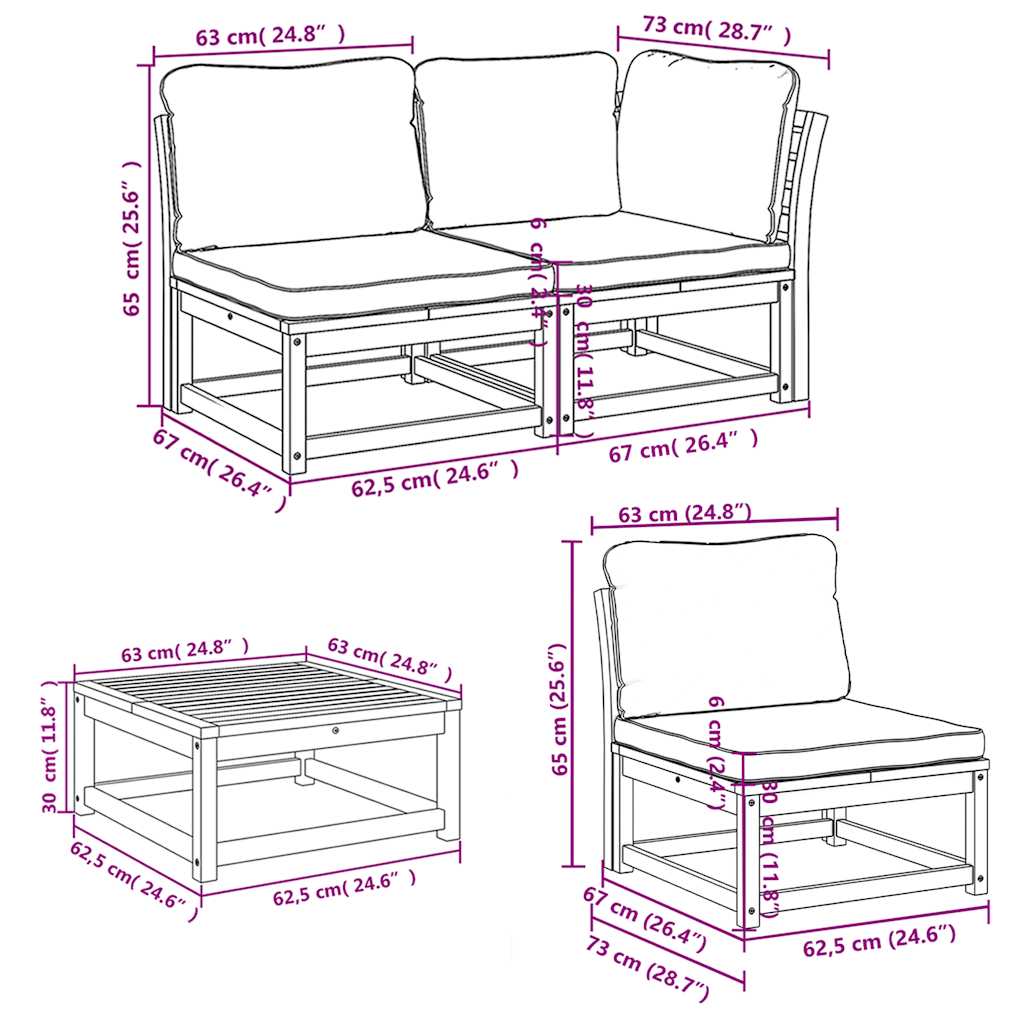 vidaXL Salon de jardin 7 pcs avec coussins, bois d'acacia massif