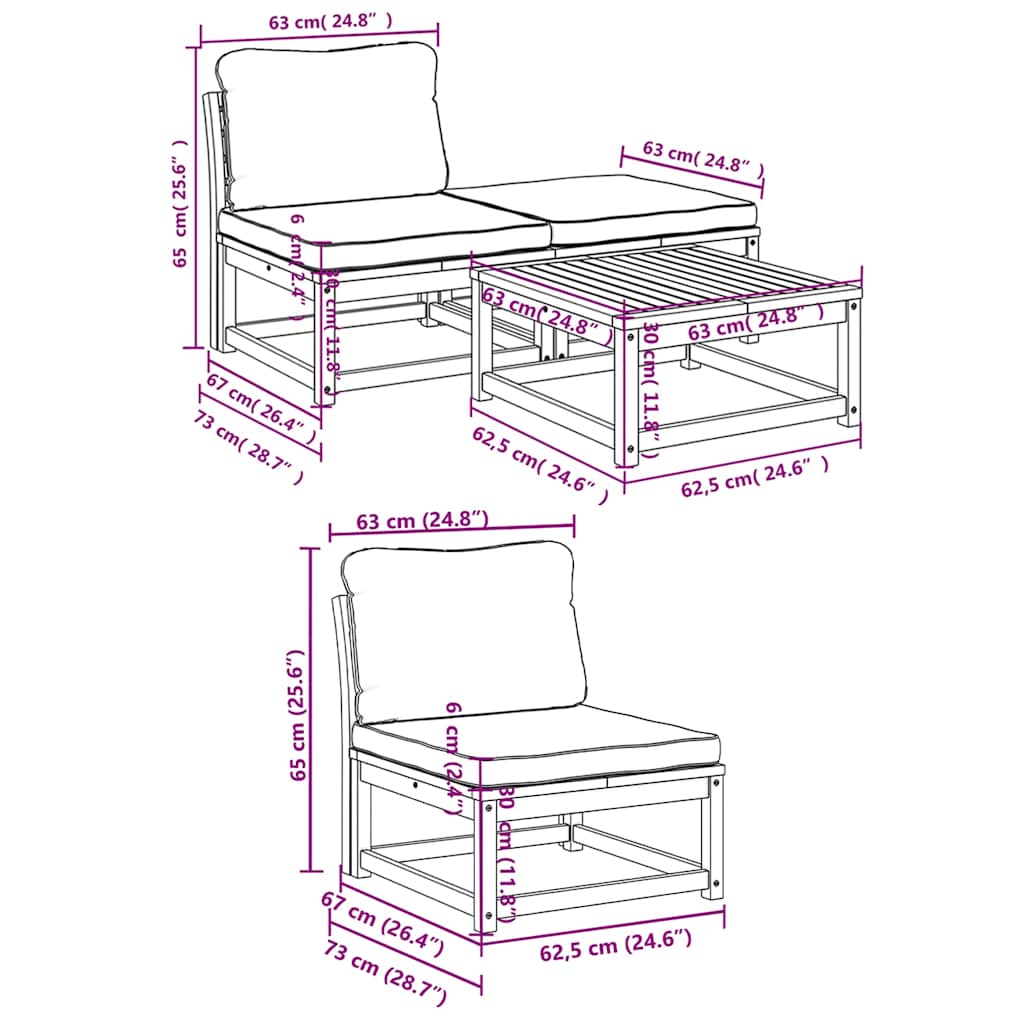 vidaXL 4-tlg. Garten-Lounge-Set mit Kissen Massivholz Akazie
