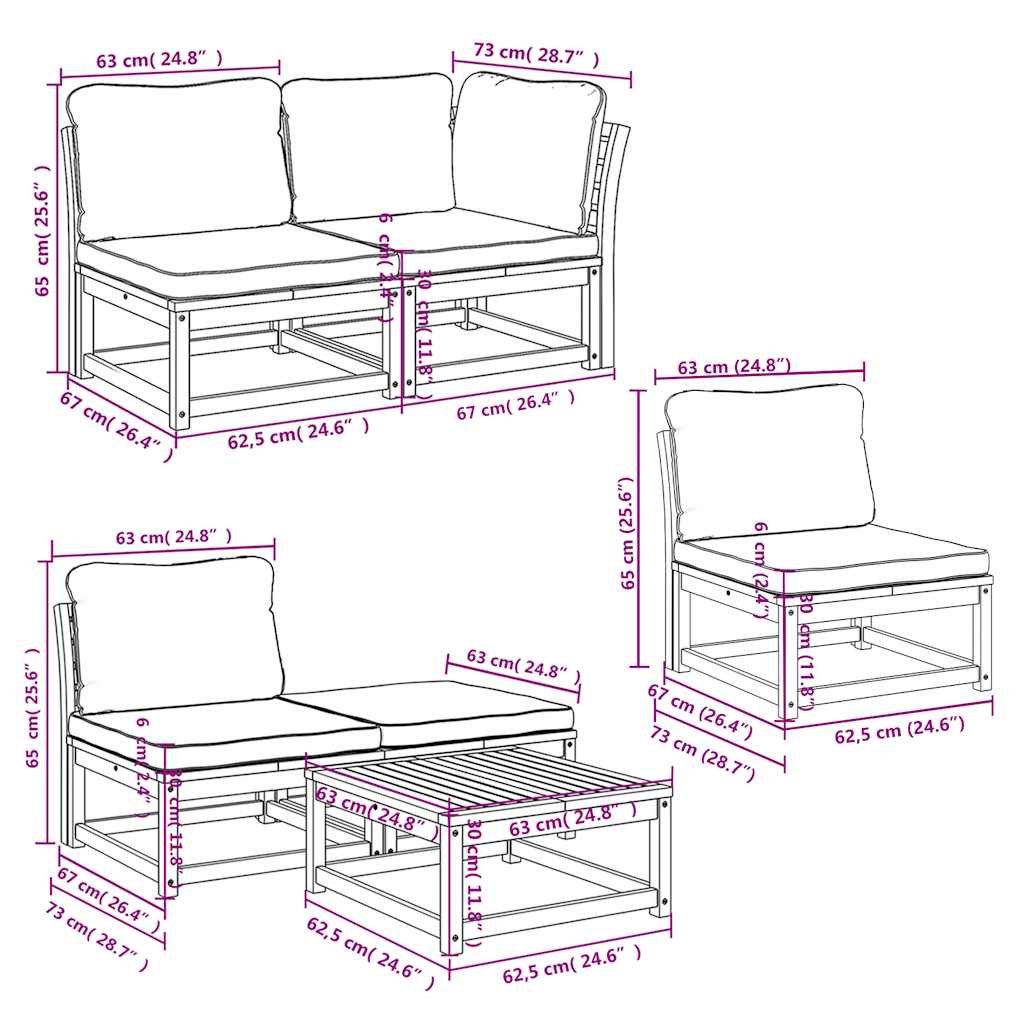vidaXL Salon de jardin 8 pcs avec coussins Bois d'acacia massif