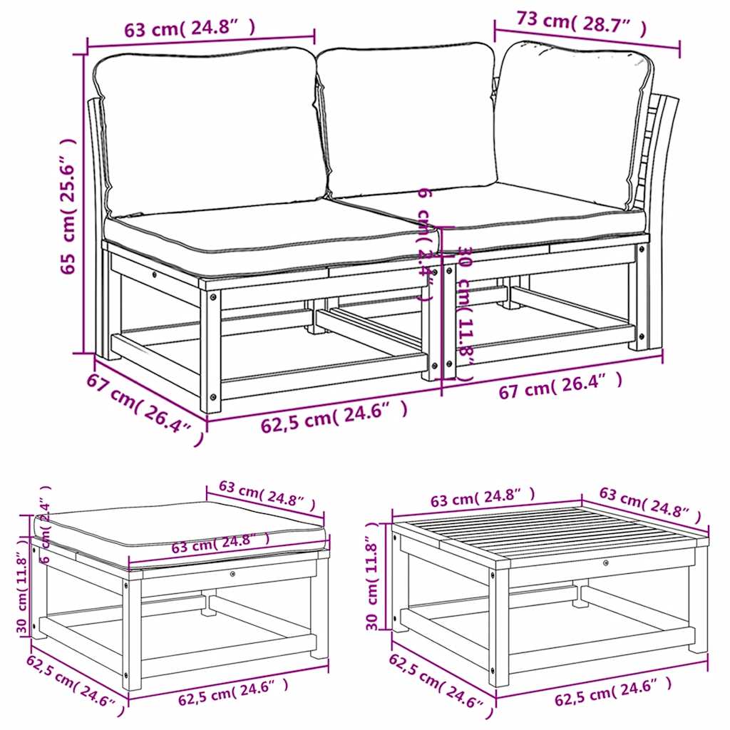 vidaXL 8-tlg. Garten-Lounge-Set mit Kissen Massivholz Akazie