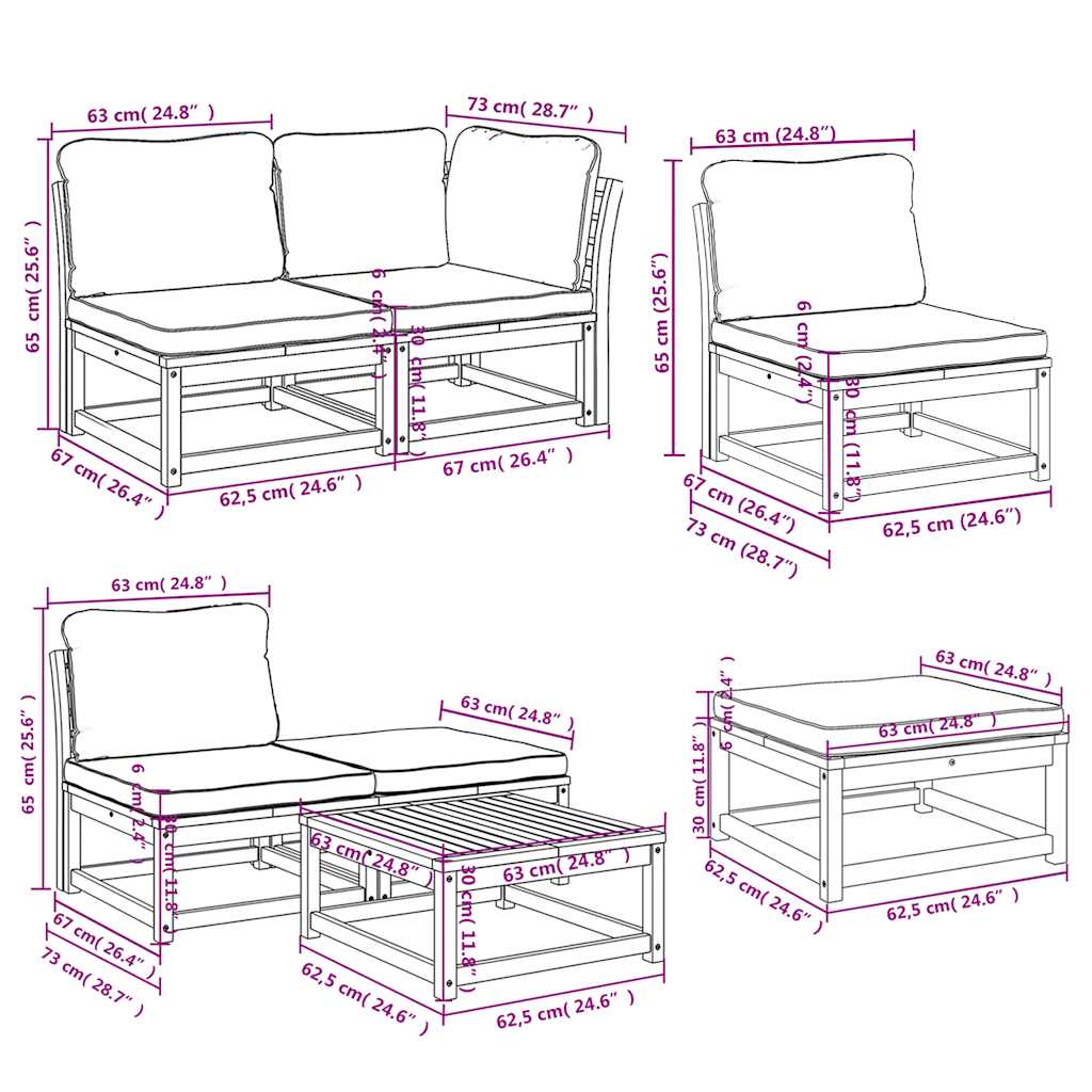 vidaXL 11-tlg. Garten-Lounge-Set mit Kissen Massivholz Akazie