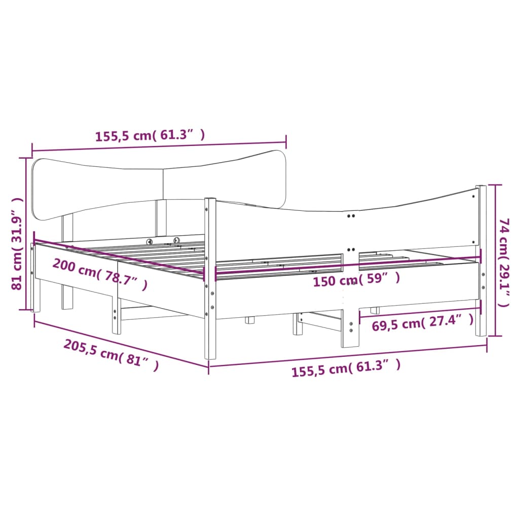 vidaXL Massivholzbett ohne Matratze 150x200 cm Kiefernholz