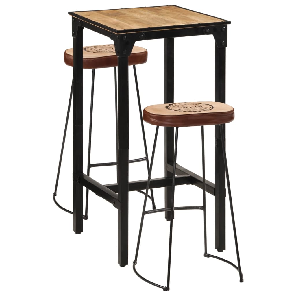 vidaXL Ensemble de bar 3 pièces en manguier brut et métal