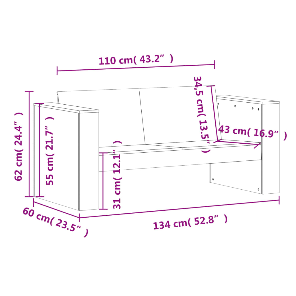 vidaXL Canapé de jardin 2 places 134x60x62 cm Bois de Douglas massif