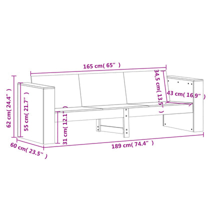 vidaXL Gartensofa 3-Sitzer 189x60x62 cm Massivholz Douglasie