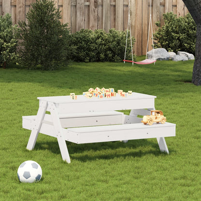 vidaXL Picknicktisch mit Sandkasten für Kinder Weiß Massivholz Kiefer