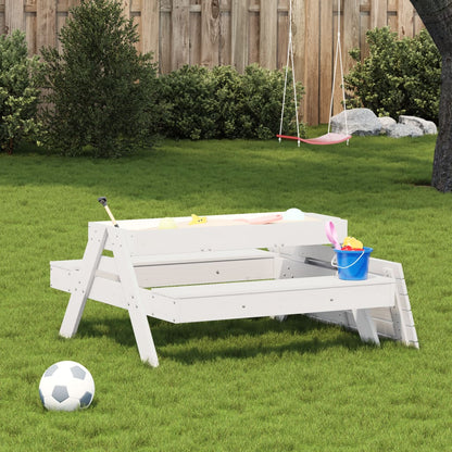 vidaXL Picknicktisch mit Sandkasten für Kinder Weiß Massivholz Kiefer