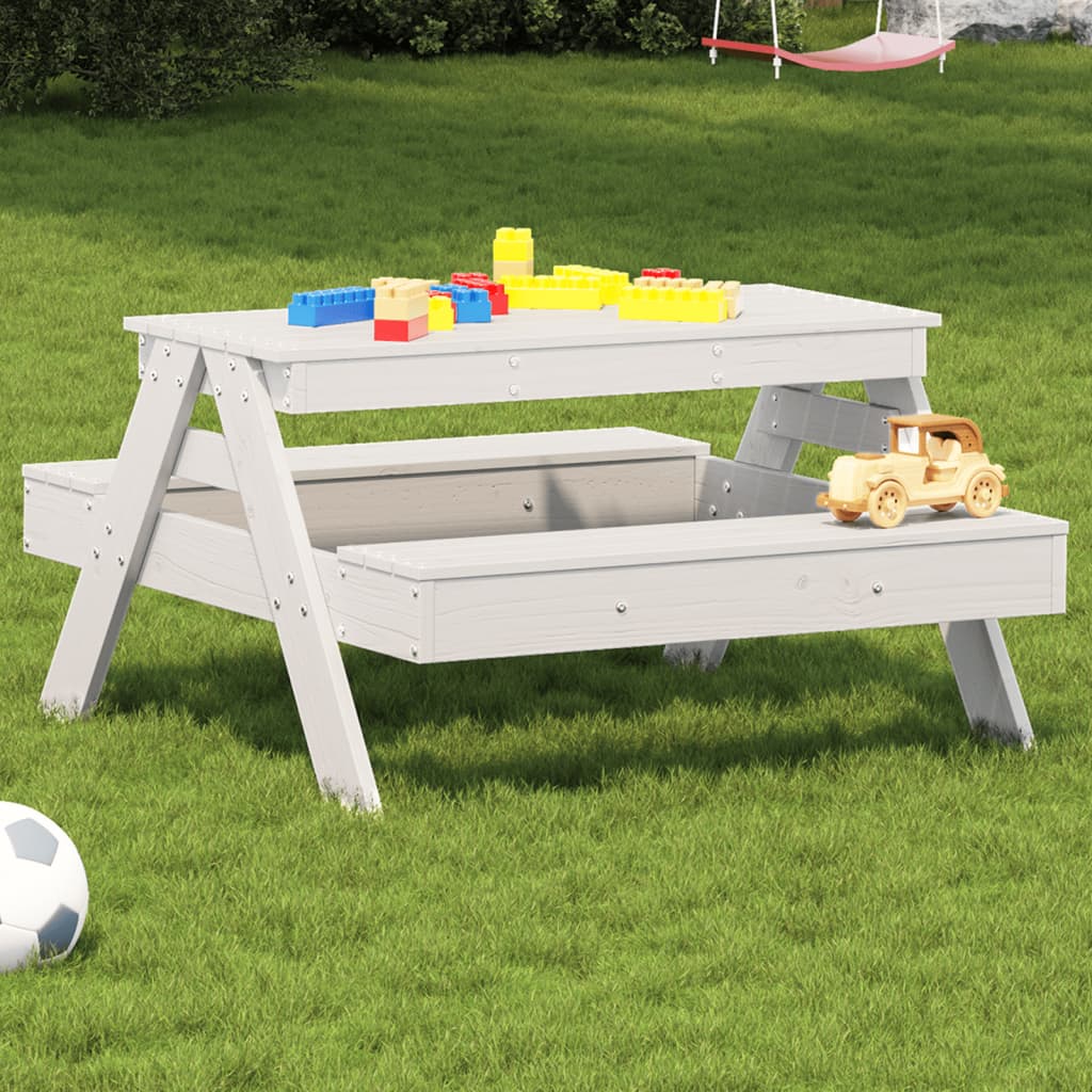 vidaXL Picknicktisch für Kinder Weiß 88x97x52 cm Massivholz Kiefer