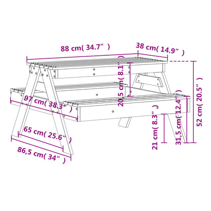 vidaXL Picknicktisch für Kinder 88x97x52 cm Massivholz Douglasie