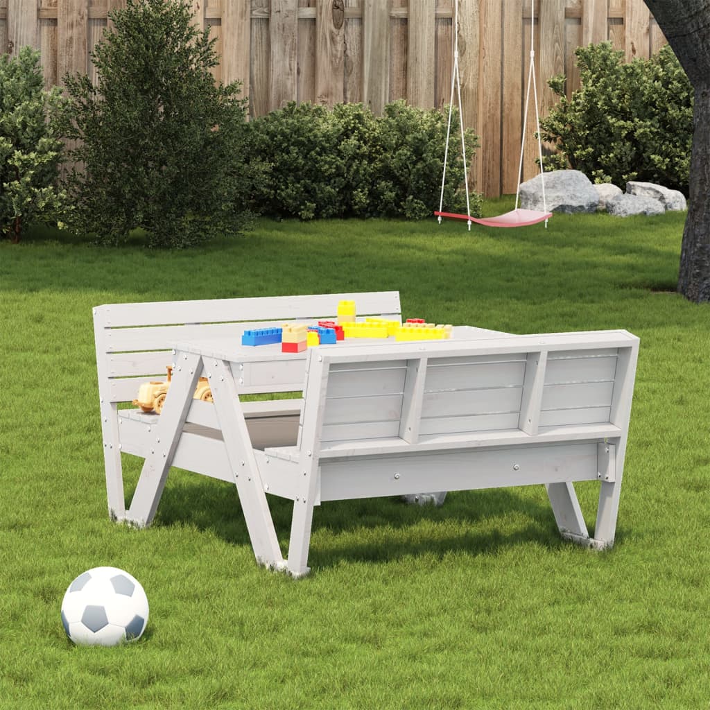 vidaXL Picknicktisch für Kinder Weiß 88x122x58 cm Massivholz Kiefer