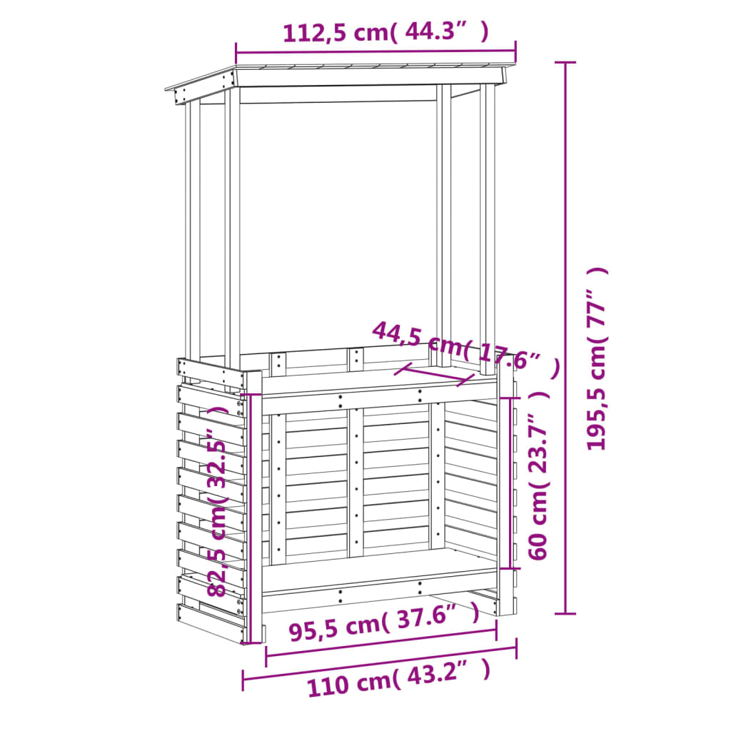 vidaXL Bar de jardin avec toit Bois de pin massif Marron 112,5x57x195,5 cm