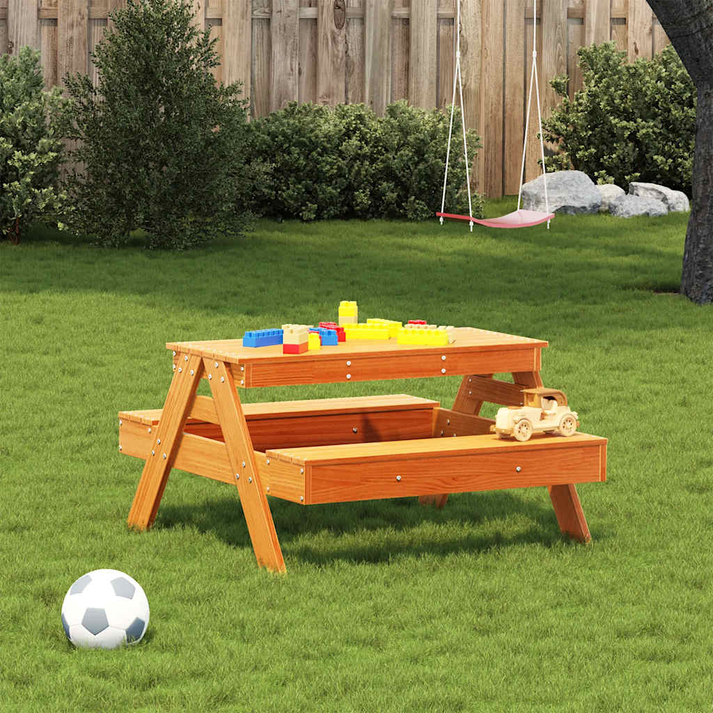 vidaXL Table de pique-nique pour enfants marron ciré 88x97x52 cm Bois massif