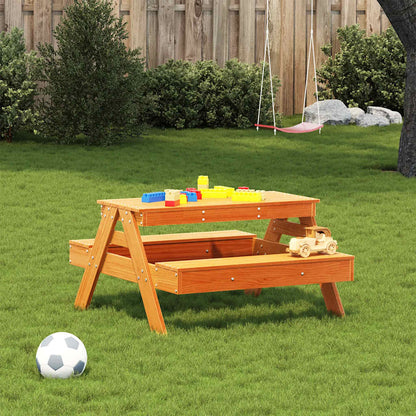 vidaXL Table de pique-nique pour enfants marron ciré 88x97x52 cm Bois massif