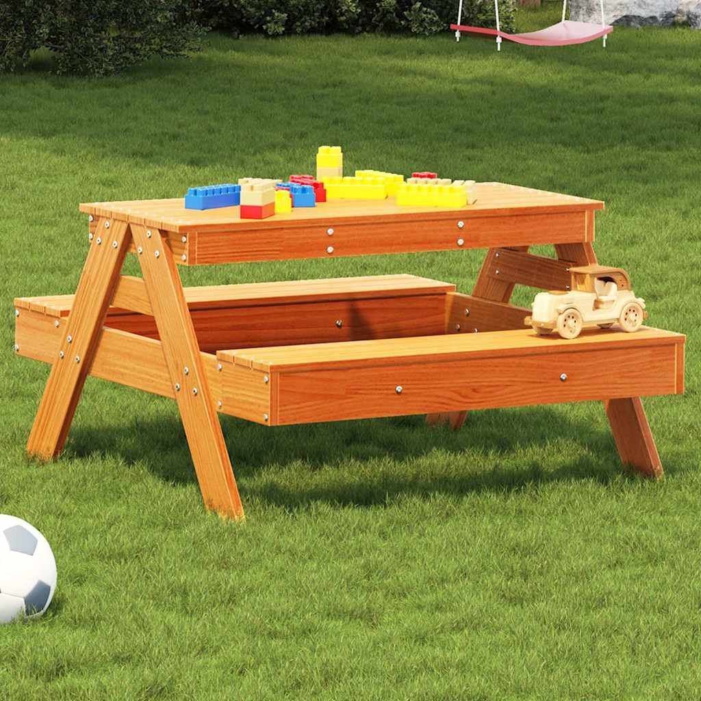 vidaXL Table de pique-nique pour enfants marron ciré 88x97x52 cm Bois massif