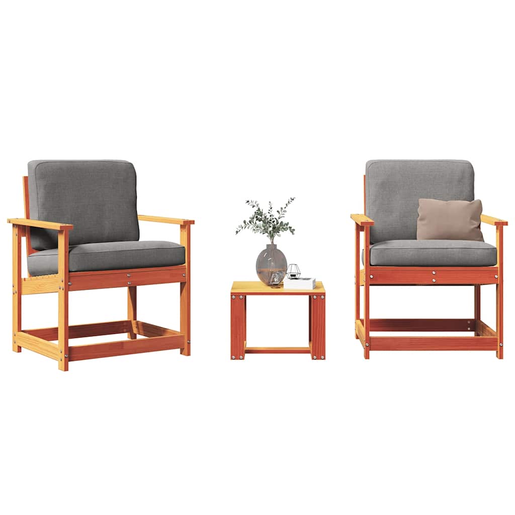 vidaXL 3-tlg. Garten-Lounge-Set Wachsbraun Massivholz Kiefer