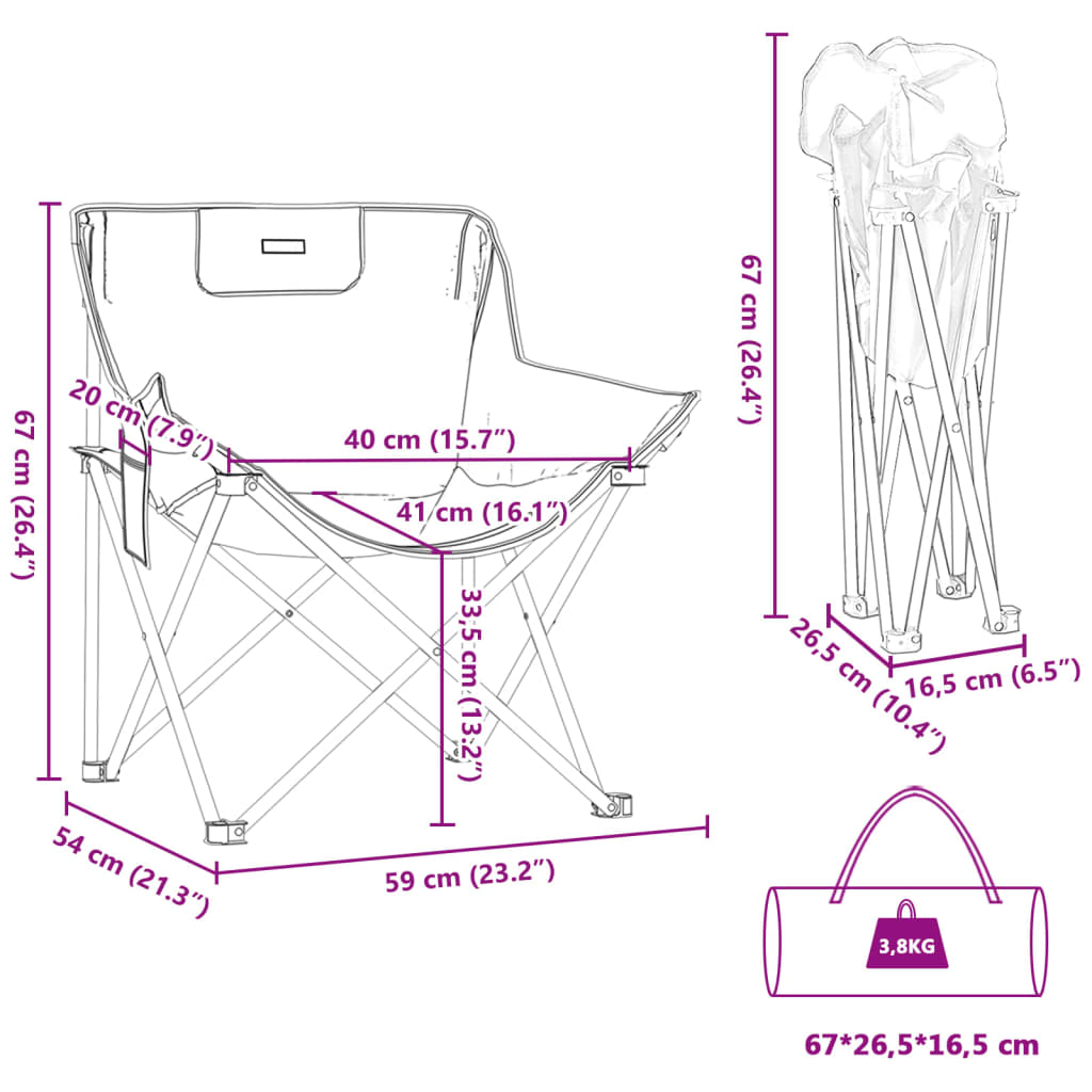 vidaXL Campingstühle 2 Stk. mit Tasche Klappbar Braun