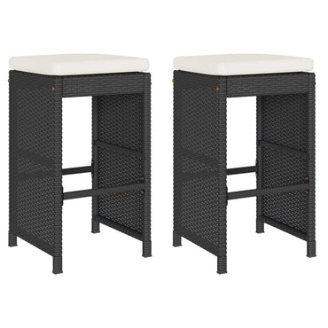 vidaXL Garten-Barhocker mit Kissen 2 Stk. Schwarz Poly Rattan