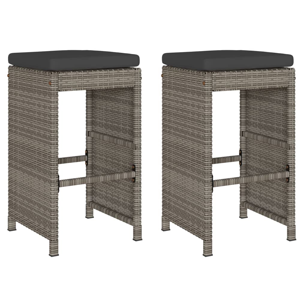 vidaXL Garten-Barhocker mit Kissen 2 Stk. Grau Poly Rattan