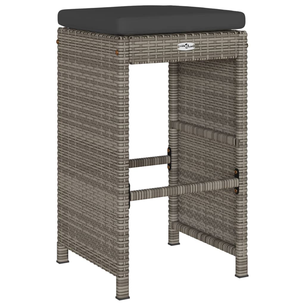 vidaXL Garten-Barhocker mit Kissen 2 Stk. Grau Poly Rattan