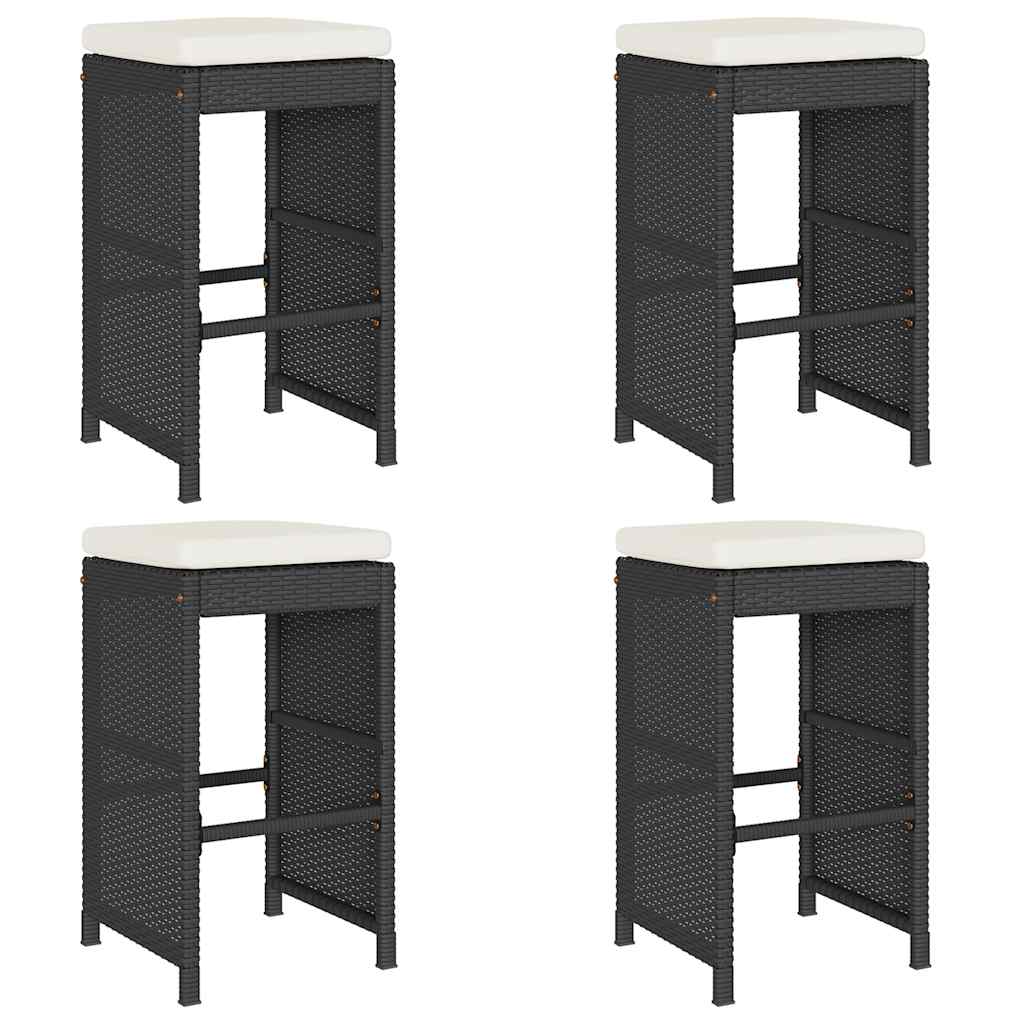vidaXL Garten-Barhocker mit Kissen 4 Stk. Schwarz Poly Rattan