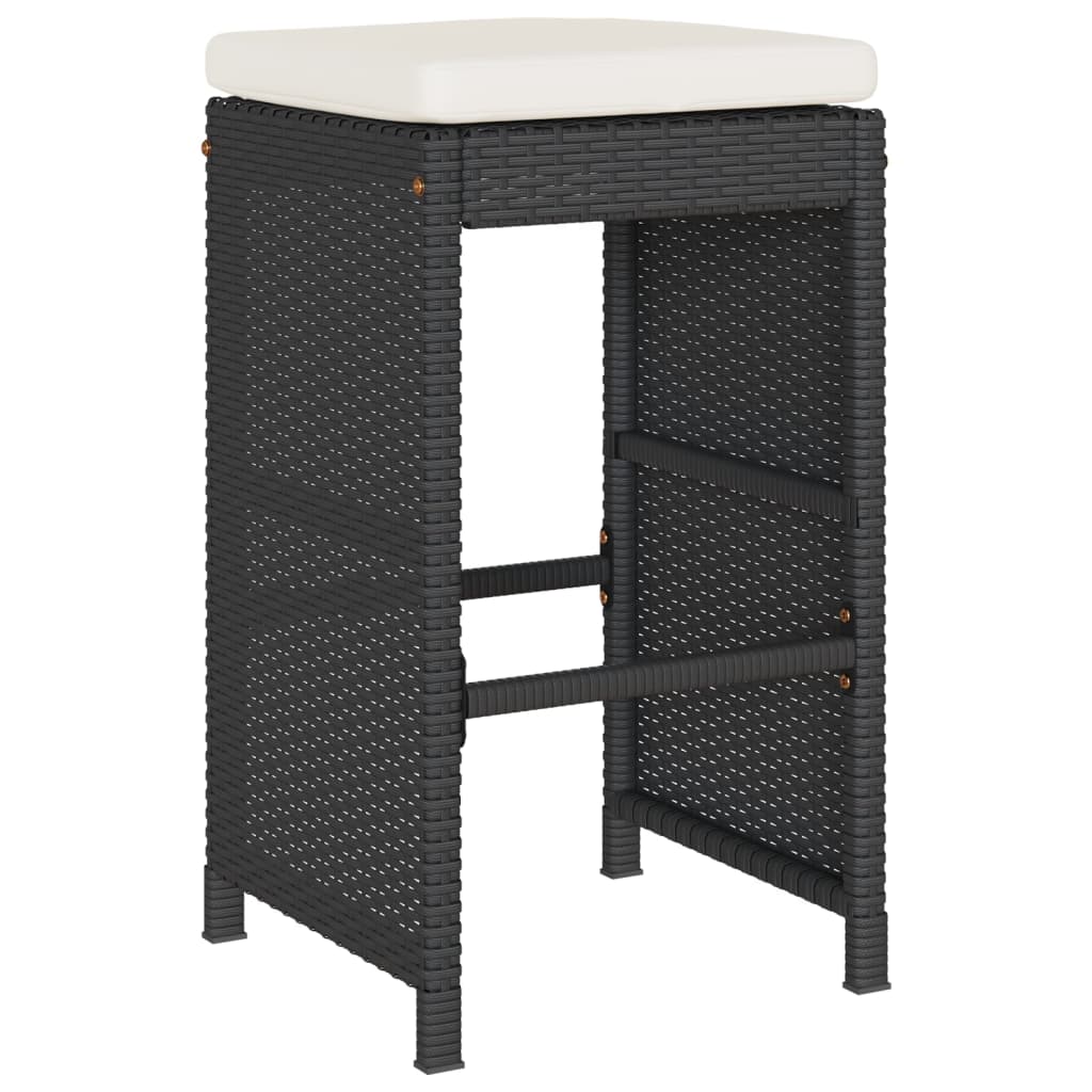 vidaXL Garten-Barhocker mit Kissen 4 Stk. Schwarz Poly Rattan