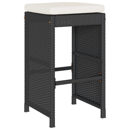 vidaXL Garten-Barhocker mit Kissen 4 Stk. Schwarz Poly Rattan