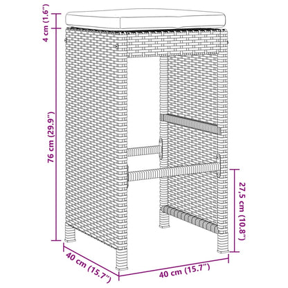 vidaXL Garten-Barhocker mit Kissen 4 Stk. Schwarz Poly Rattan