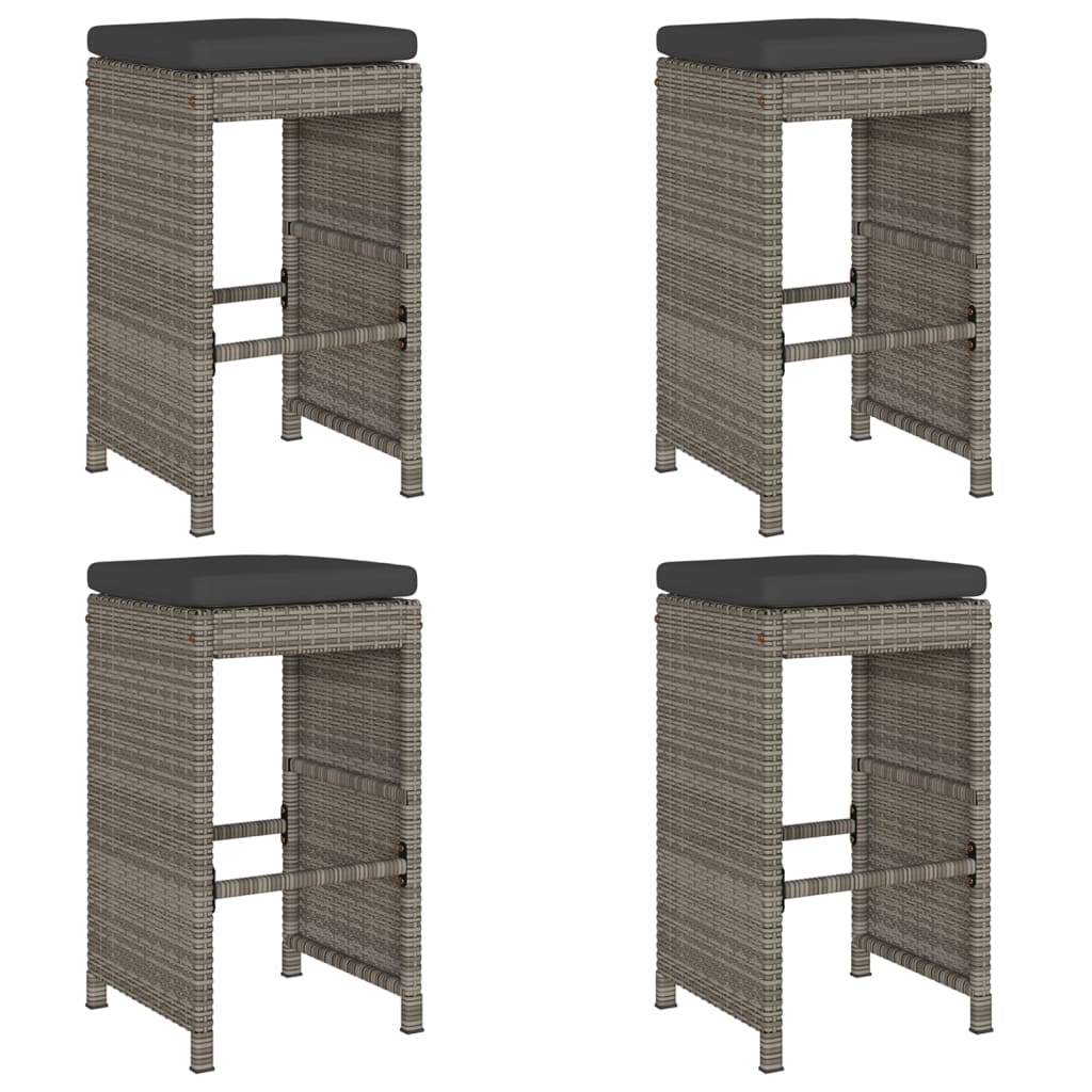 vidaXL Garten-Barhocker mit Kissen 4 Stk. Grau Poly Rattan