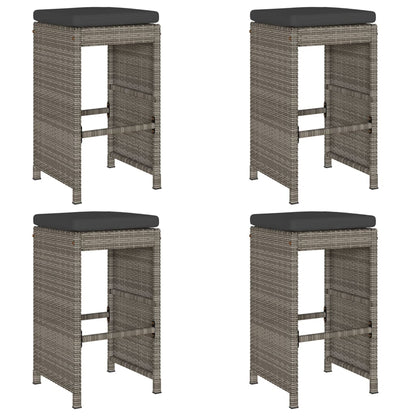 vidaXL Garten-Barhocker mit Kissen 4 Stk. Grau Poly Rattan