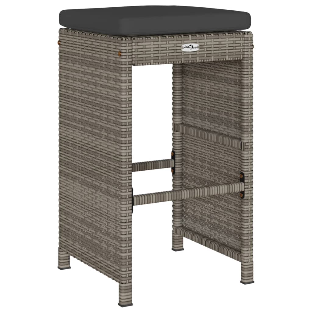 vidaXL Garten-Barhocker mit Kissen 4 Stk. Grau Poly Rattan