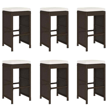 vidaXL Garten-Barhocker mit Kissen 6 Stk. Braun Poly Rattan