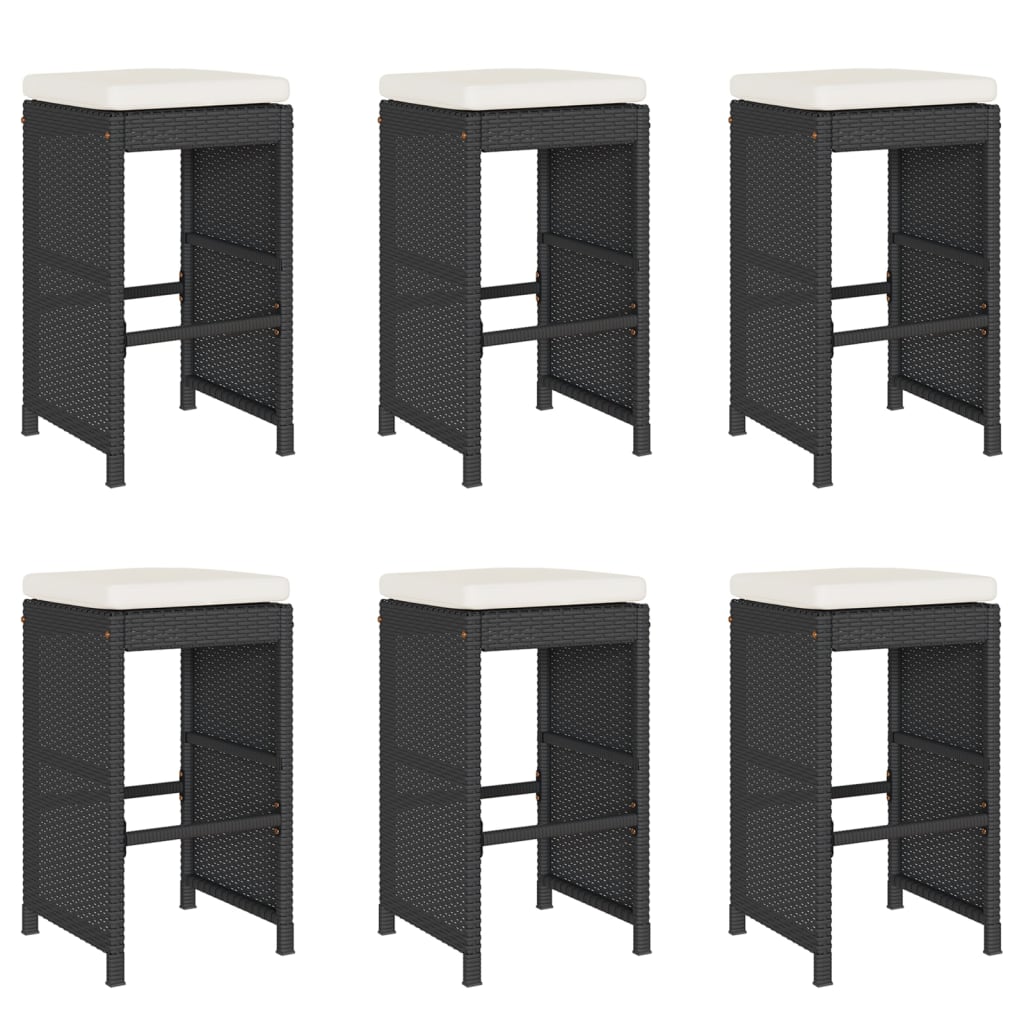 vidaXL Garten-Barhocker mit Kissen 6 Stk. Schwarz Poly Rattan