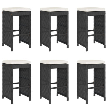 vidaXL Garten-Barhocker mit Kissen 6 Stk. Schwarz Poly Rattan