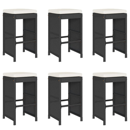 vidaXL Garten-Barhocker mit Kissen 6 Stk. Schwarz Poly Rattan