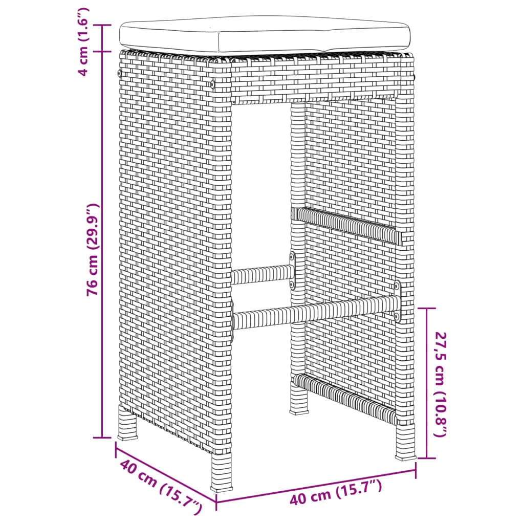 vidaXL Garten-Barhocker mit Kissen 6 Stk. Schwarz Poly Rattan