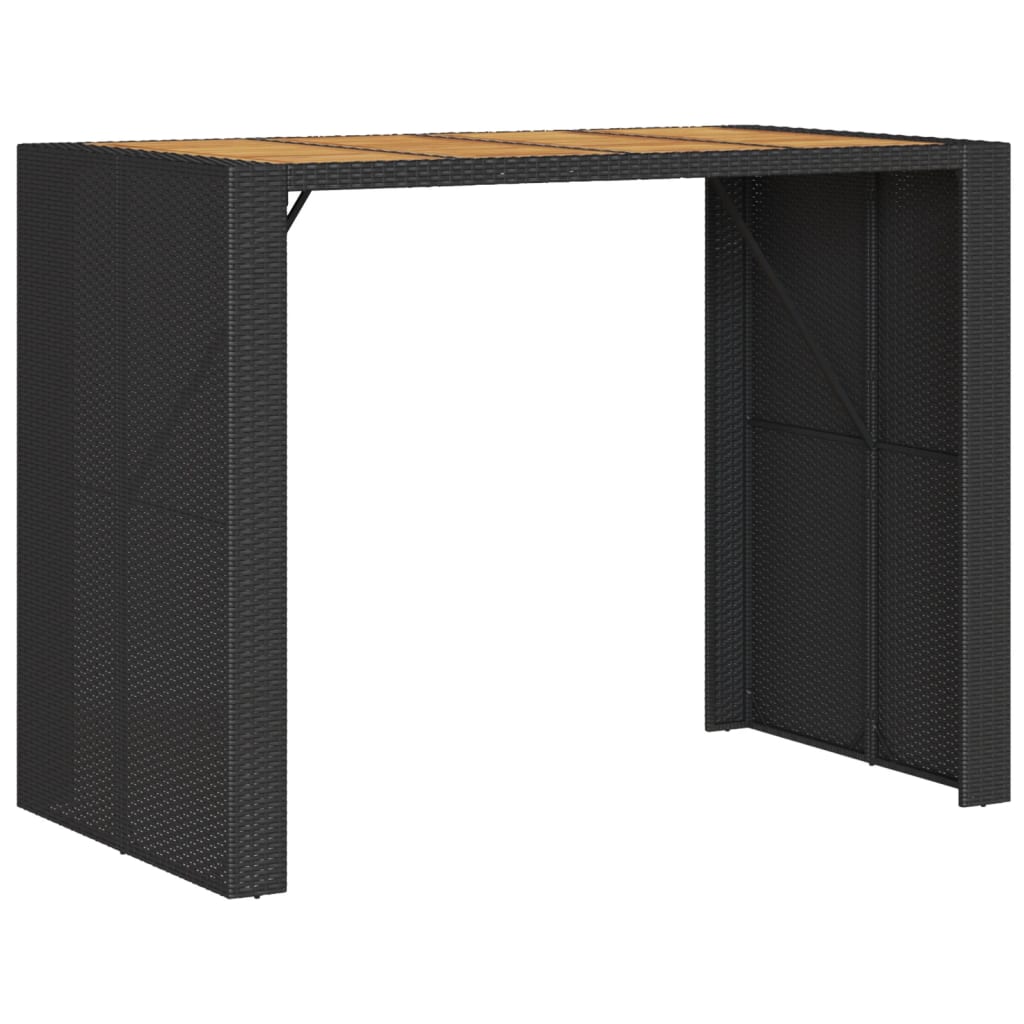 vidaXL Garten-Bartisch mit Holzplatte Schwarz 145x80x110 cm Polyrattan
