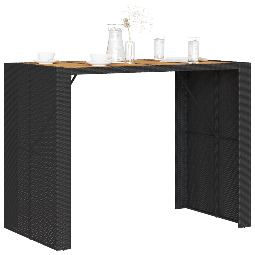 vidaXL Garten-Bartisch mit Holzplatte Schwarz 145x80x110 cm Polyrattan