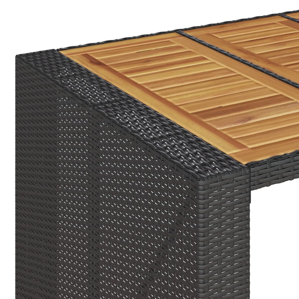 vidaXL Garten-Bartisch mit Holzplatte Schwarz 145x80x110 cm Polyrattan