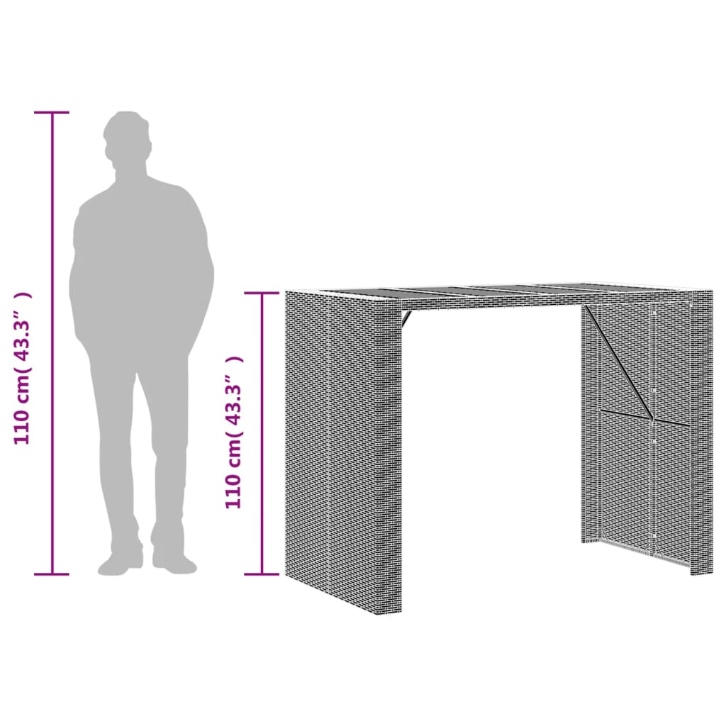 vidaXL Garten-Bartisch mit Holzplatte Schwarz 145x80x110 cm Polyrattan