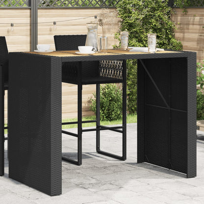 vidaXL Garten-Bartisch mit Holzplatte Schwarz 145x80x110 cm Polyrattan